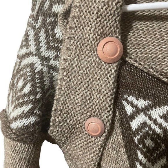 𝅺puella Brown Tribal Print Wool Blend Sweater w/Terracotta Buttons - Picture 3 of 8